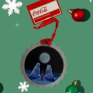 Coca Cola Polar Bears Wooden Bottle Cap Ornament